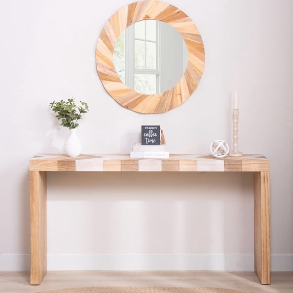 Miekor Furniture Modern Console Table, 62" Long Entryway Table with Chevron Patterned Top, Manufactured Wood Sofa Table for Hallway, Living Room, or Office No.8909