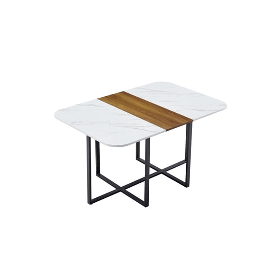 Miekor Furniture Modern Dual-Texture Table MDF with Marble & Wood-Pattern Lacquer-Free Paper, Sturdy Black Metal Frame, 4-6 Seater Multi-Use Table for Kitchen/Dining Nook/Home Office No7645