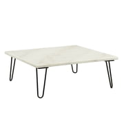 Miekor Furniture Modern Elegance White Marble Coffee Table 1pc Luxury Furniture Living Room Center-Table Black Finish Legs No3061
