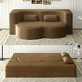 thumbnail image 1 of Miekor Furniture Modern Floor Sofa with 2 Pillows,Convertible Plush Corduroy Foam-Filled Sleeper Sofa Bed,15" Full Size Folding Mattress for Living Room,Guest Bed,no assembly required,Camel MK9274, 1 of 12