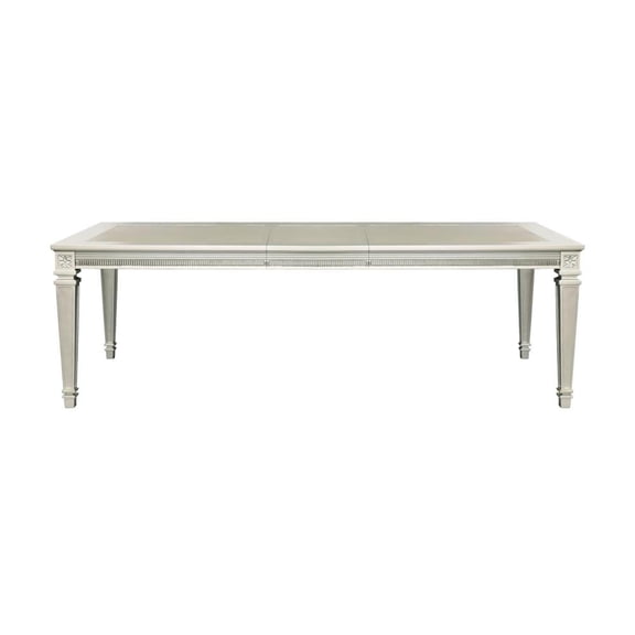 Miekor Furniture Modern Glam Design 1pc Dining Table with Extension Leaf Silver Finish Acrylic Inset Framing Dining Room Furniture 39491