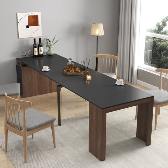 Miekor Furniture Modern Multifunctional Extendable Dining Table with Outlet, Space Saving Expanding Table with Storage for Party, Weddings, Meetings, Celebrations MK1675