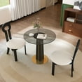 thumbnail image 1 of Miekor Furniture Modern Round Negotiation Table - 85cm Tempered Glass Top, Black Wooden Legs with Golden Metal Base(Only the Negotiation Table) MK8734, 1 of 12