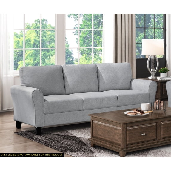 Miekor Furniture Modern Sofa Dark Gray Textured Fabric Upholstered Rounded Arms Attached Cushions Transitional Living Room Furniture W5U750
