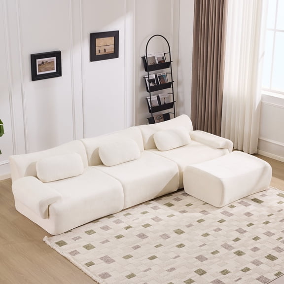 Miekor Furniture Modular Combination, Bamboo Joint Shape, Armchair, Extra-Large Compression & 3+1 Seater Chenille Deep-Seat (with 3 Pillows) All Fit Living Room/Bedroom No4428
