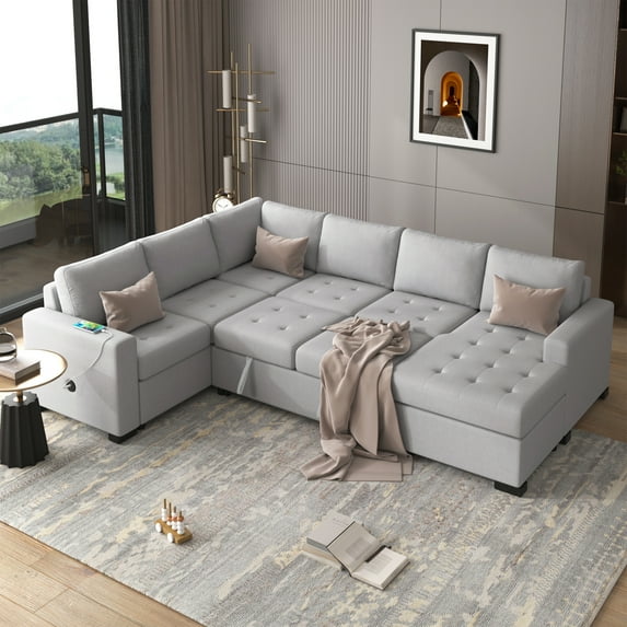 Miekor Furniture Modular Combination Sofa with Ottoman L-shaped Corner Combination, USB and Type-C Interfaces, Suitable for Living Rooms, Offices, and Spacious Spaces W4US2AAE