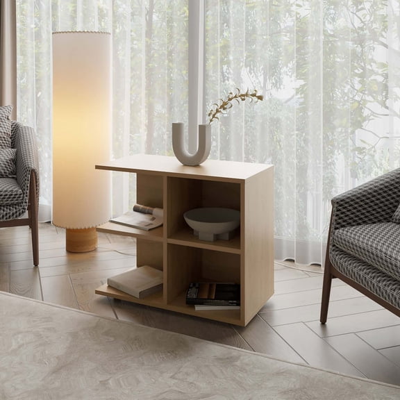 Miekor Furniture Natural Oak Side Table with Open Storage and 4 Shelves No.2672