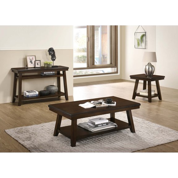 Miekor Furniture New Simple 3pc Occasional Tables Set Walnut Under-Table Shelf Storage Living Room 1x Coffee Table 1x End Table 1x Sofa Table No.5246