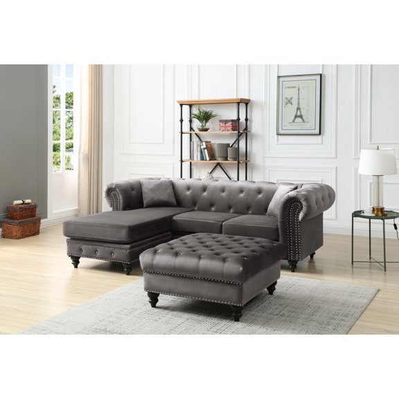 Miekor Furniture Nola G0350B-SC Sofa Chaise ( 3 Boxes ) , DARK GRAY 00007