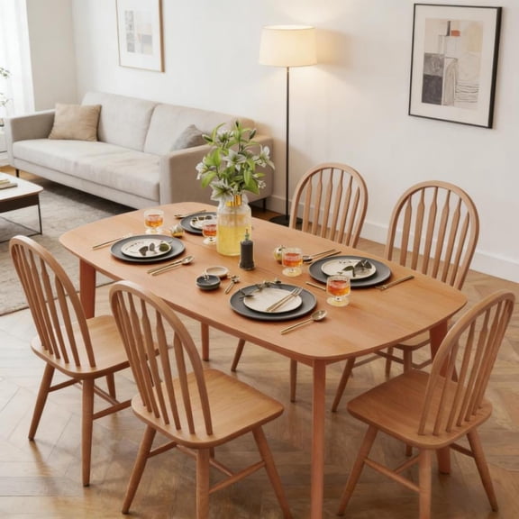 Miekor Furniture Nordic Style Rectangular Kitchen Table,Wood Dining Table with Large Tabletop No6091