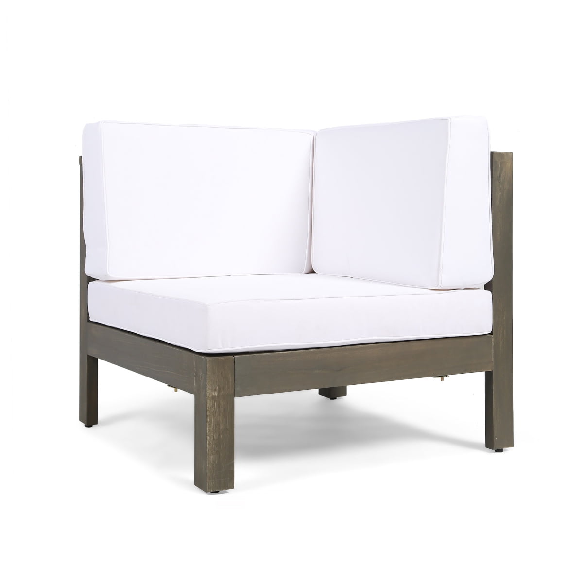 White Acacia Wood Outdoor Corner Chair with Cushions