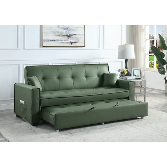 Miekor Furniture Octavio Adjustable Sofa w/2 Pillows, Green Fabric