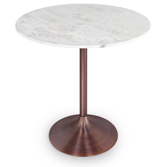 Miekor Furniture Osborne 36 inch Wide Genuine Marble and Iron Contemporary Dining Table in White/Antique Copper No5424