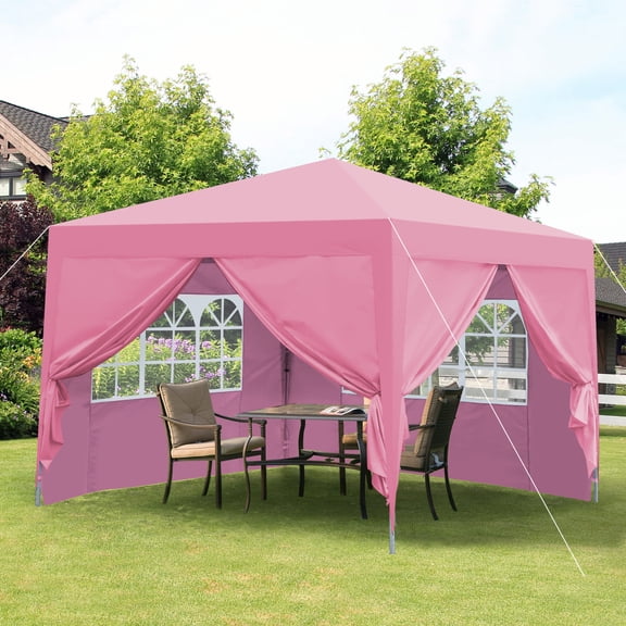 Miekor Furniture Outdoor 10x 10Ft Pop Up Gazebo Canopy Tent Removable Sidewall with Zipper,2pcs Sidewall with Windows,with 4pcs Weight sand bag,with Carry Bag-Pink No.5102
