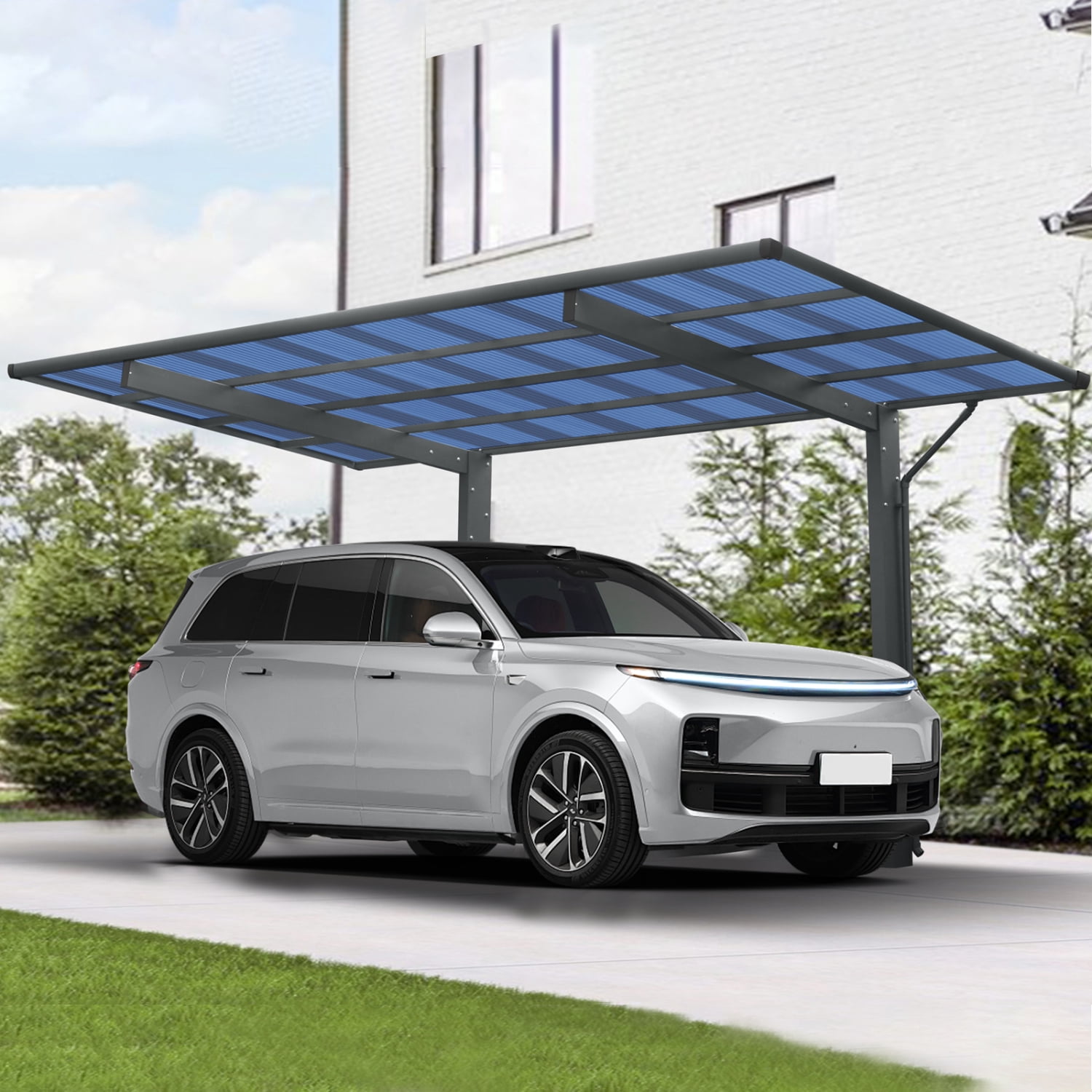 Miekor Furniture Outdoor Carport, 17.44FT*9FT*11FT Single Carport Aluminum Metal Frame and Polycarbonate Panels Car Port for Outdoor Driveway Car, Truck MK5607