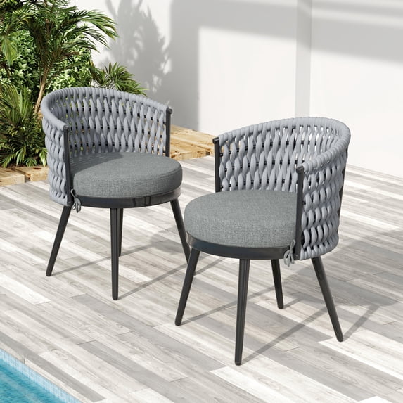 Miekor Furniture Outdoor Dining Chair-Metal & Rope with Light Gray Cushion Patio Furniture,Weather-Resistant Patio Chairs with Cushions,MP2(set of 2) MK6986