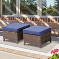 thumbnail image 1 of Miekor Furniture Outdoor PE Wicker Ottomans Set of 2, Patio Gray Rattan Footrests with Blue Cushions for Backyard or Deck No.4689, 1 of 7