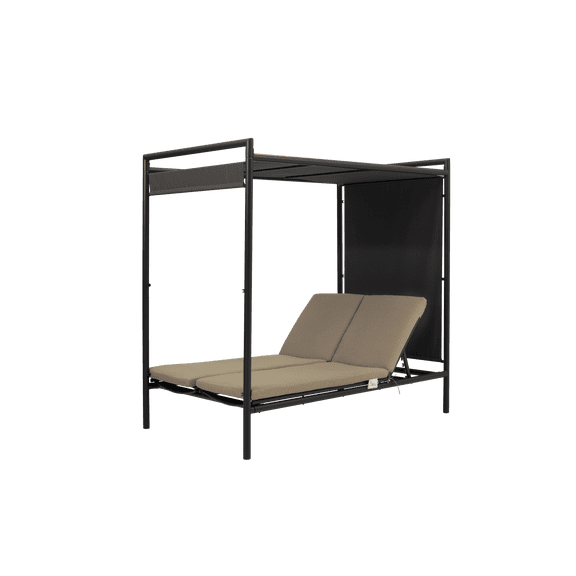 Miekor Furniture Outdoor Patio Daybed with Adjustable Canopy Bed, Double Chaise Lounge with 5 Position Adjustable Backrest and Cotton Cushions for Patio, Yard, Balcony, Poolside MK7658
