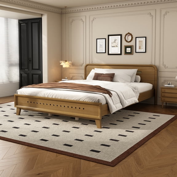 Miekor Furniture PINE SOLID WOOD QUEEN SIZE BED, SOLID AND STABLE, NO BOX SPRING NEEDED, RUSTIC YELLOW COLOR No9238