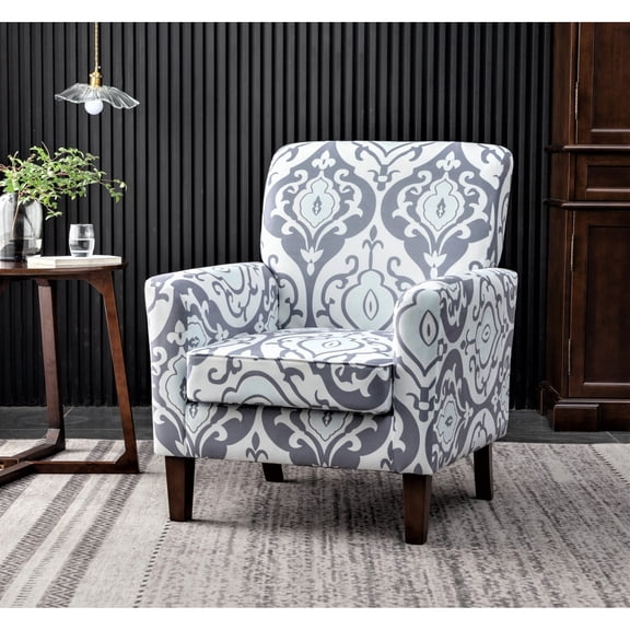 Miekor Furniture Patterned Polyester Blend Armchair, Solid Birch Wood Frame with Brown Tapered Legs, Foam Padded Accent Chair with Trim Detail for Living Room Office No5024