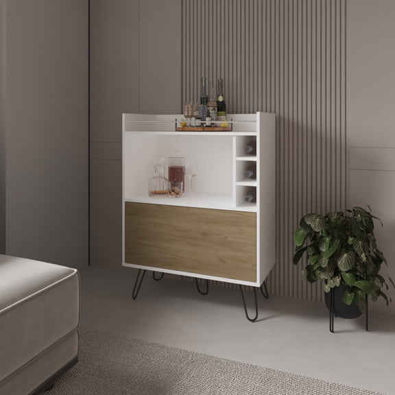 Miekor Furniture Platea Bar Cabinet, Living Room, White/Macadamia MK4157