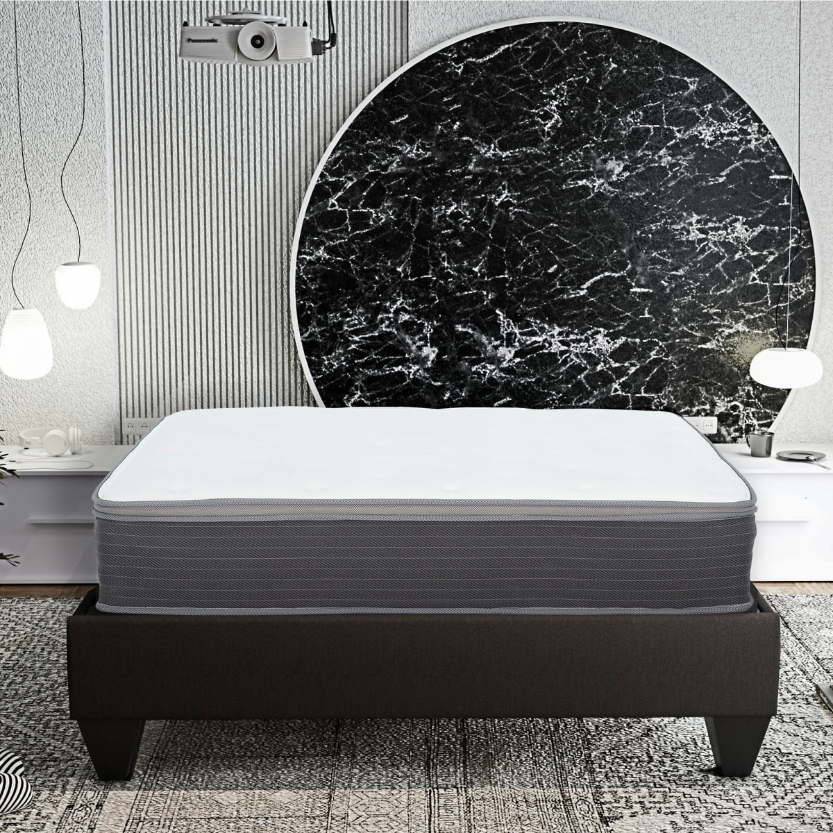 Miekor Furniture Plush 10 in. Cal King Size Hybrid Pocket Spring Mattress in a Box, Gel Memory Foam Mattress for Comfortable Sleep, White/Gray No6133