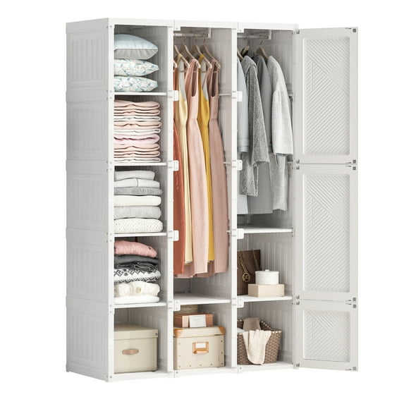 Miekor Furniture Portable Wardrobe Closets Bedroom,Storage Organizer, Clothes Dresser, Closet Storage Organizer, White W4US3205