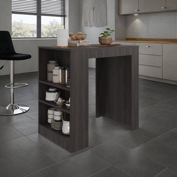 Miekor Furniture Portree Kitchen Island and Counter Dining Table with Spacious Top Dining Surface, 3 Accessible Side Shelves for Kitchen Storage No2268