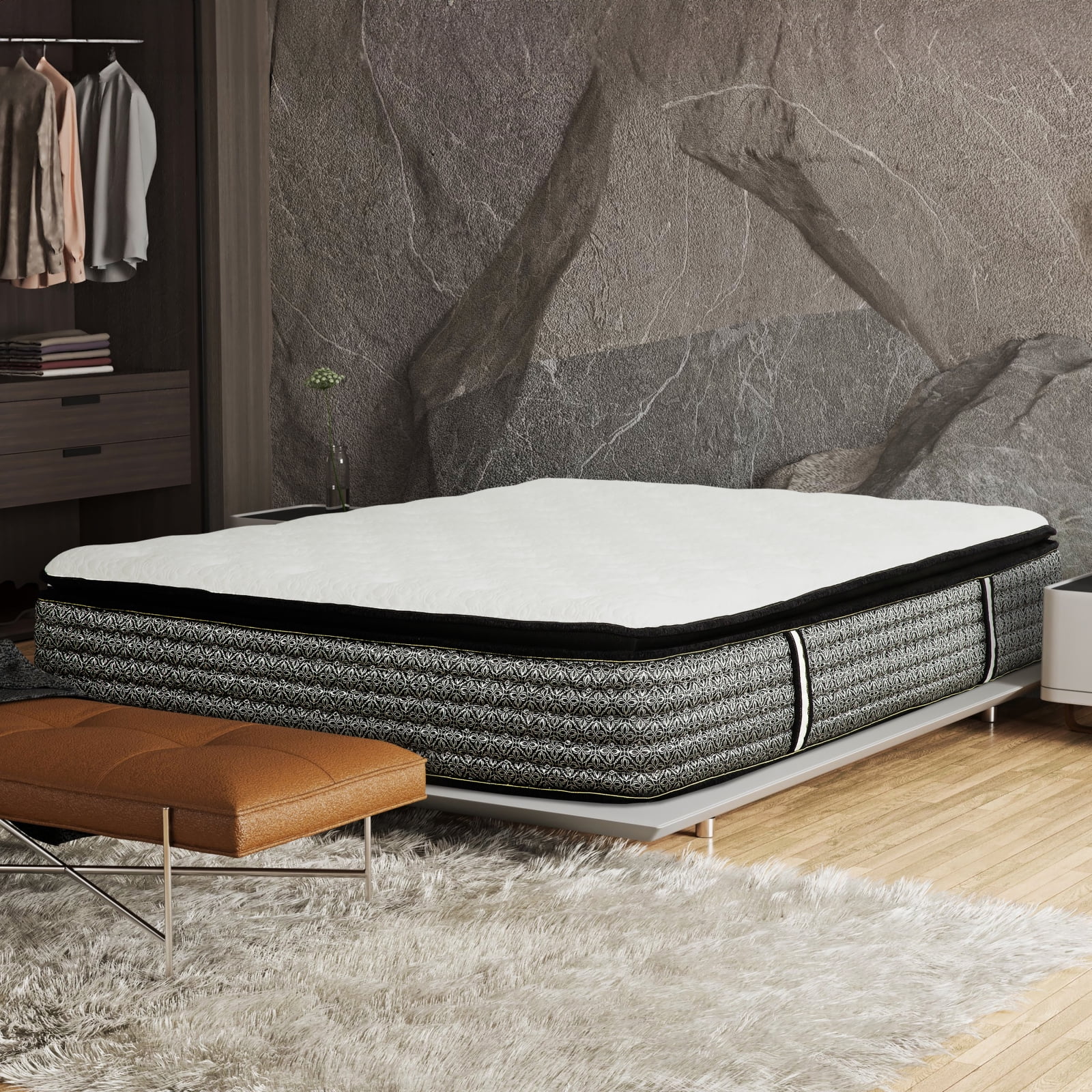 Miekor Furniture Premium 14 in. King Size Pocket Coil Hybrid Mattress, Super Plush Gel Memory Foam Mattress for Comfort Sleep, White/Gray 61063