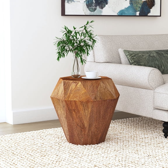 Miekor Furniture Pringle Natural Brown Octagonal Solid Mango Wood Side Table No.8556