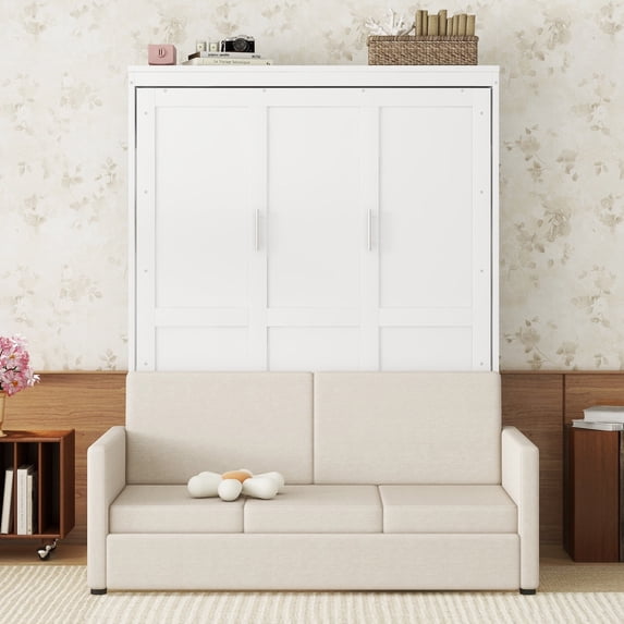 Miekor Furniture Queen Size Murphy Bed Wall Bed with Cushion, White B3A586