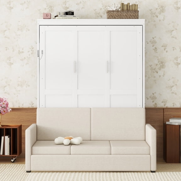 Miekor Furniture Queen Size Murphy Bed Wall Bed with Cushion, White MK6032