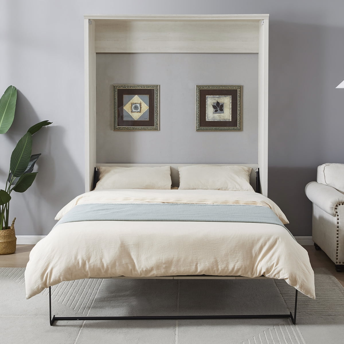 Miekor Furniture Queen Size Murphy Wall Bed Cabinet Space-Saving Bed ...