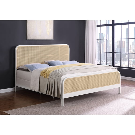 Miekor Furniture Randall White Open Cane Webbing Metal Eastern King Bed No.6083