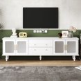thumbnail image 1 of Miekor Furniture Retro Design TV Stand with Fluted Glass Doors for TVs Up to 78'', Practical Media Console with 2 Drawers and Cabinets, Elegant Entertainment Center for Living Room, White B3A583, 1 of 8