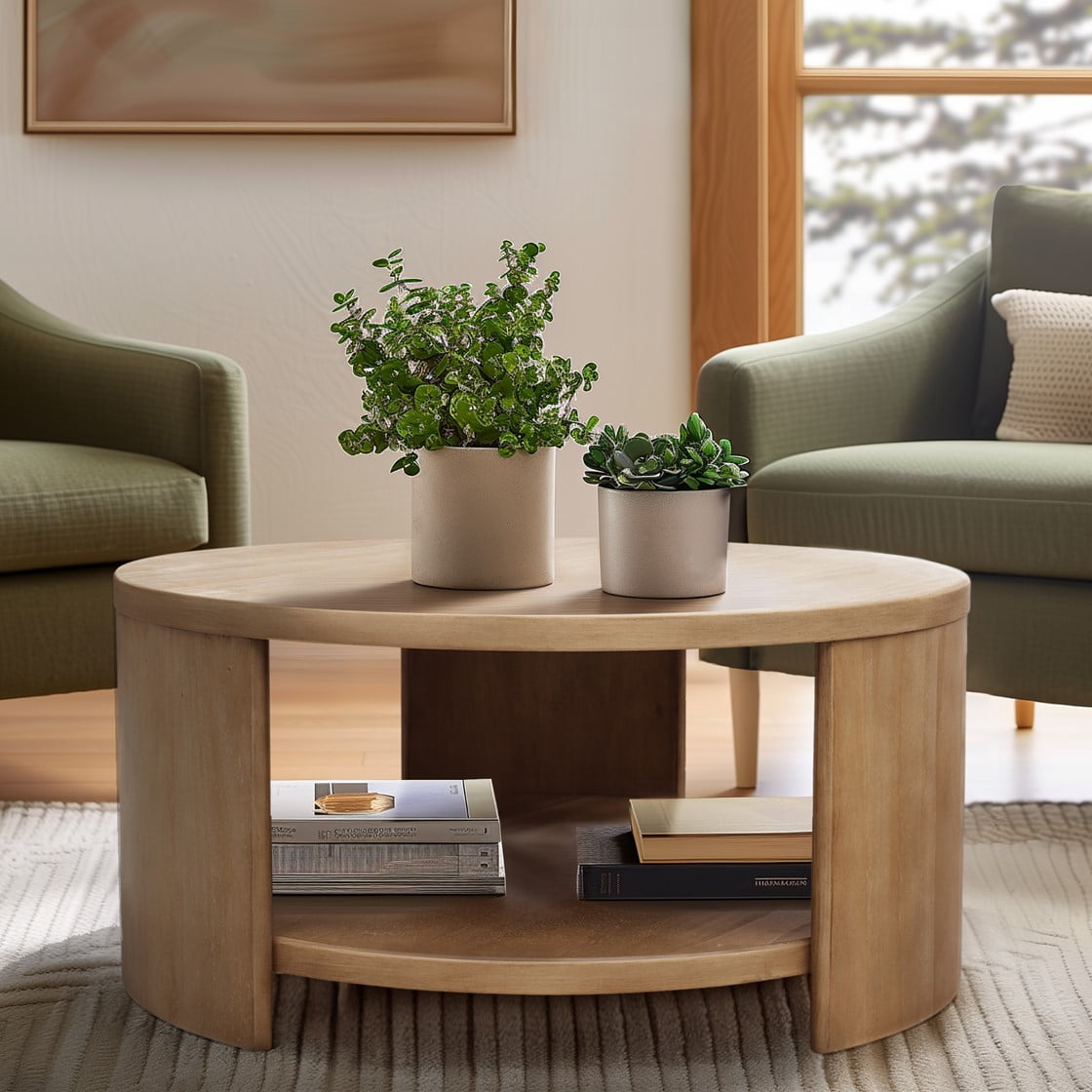 Miekor Furniture Round Coffee Table With Shelf 17813 - Walmart.com