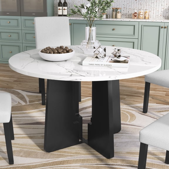 Miekor Furniture Round Dining Table for 4, 43-Inch Faux Marble Top, Mid-Century Modern Round Dining Table for Cafes, Restaurants, Bars, Home Offices and Conference Rooms (Black) 34846