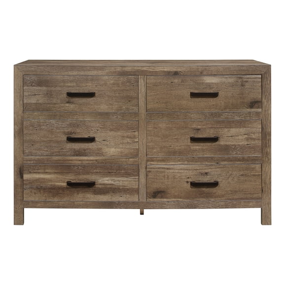 Miekor Furniture Rustic Style Dresser w 6 Storage Drawers Weathered Pine Finish Wooden Bedroom Furniture MK3531