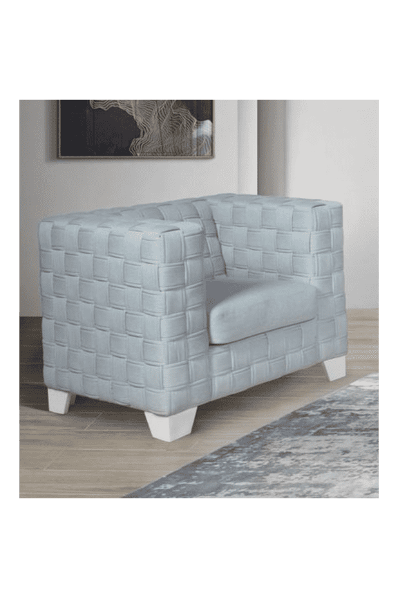 Furniture Saree Light Teal Chenille & White Finish Chair No.8264