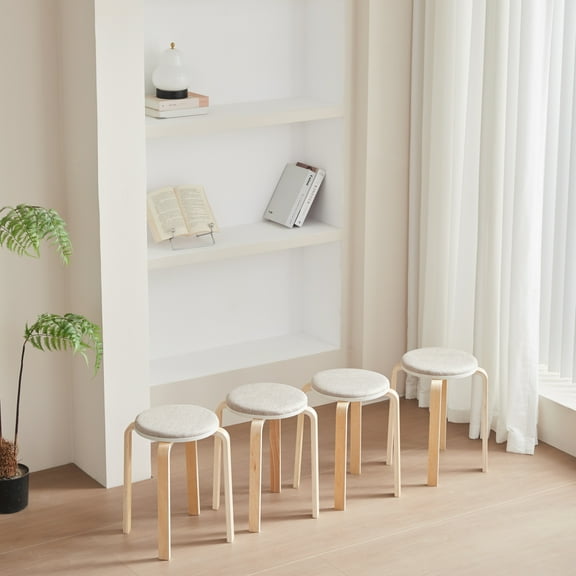 Miekor Furniture Set of 4 Stackable Stools, Stackable Bentwood Stools, Round Backless Chairs for Dining Room, Kitchen, Classroom 79904