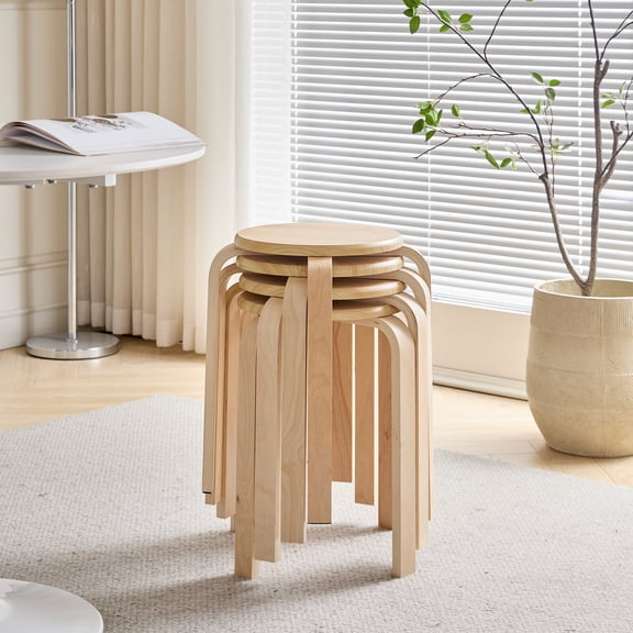 Miekor Furniture Set of 4 Stackable Stools, Stackable Bentwood Stools, Round Backless Chairs for Dining Room, Kitchen, Classroom No4331