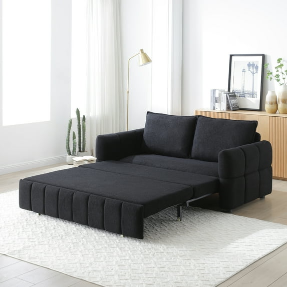 Miekor Furniture Sleeper Sofa, Sofa Bed- 3 in 1 Pull Out Couch Bed with Teddy Chaise for Living Room, Sofa Sleeper with Pull Out Bed,3color,Black 21276