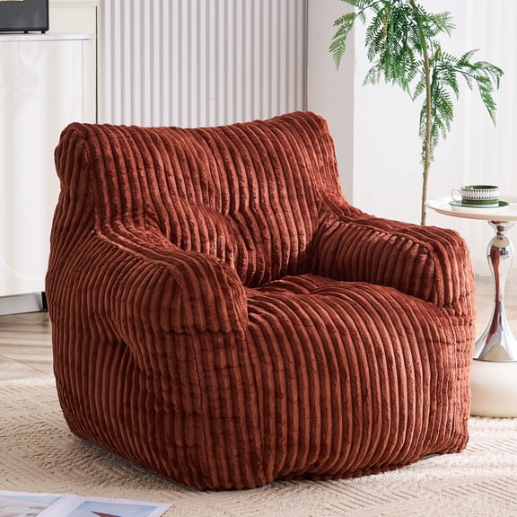 Miekor Furniture Soft Fluffy Corduroy Fabric Bean Bag Chair Filled With Memory Sponge, Red No7937