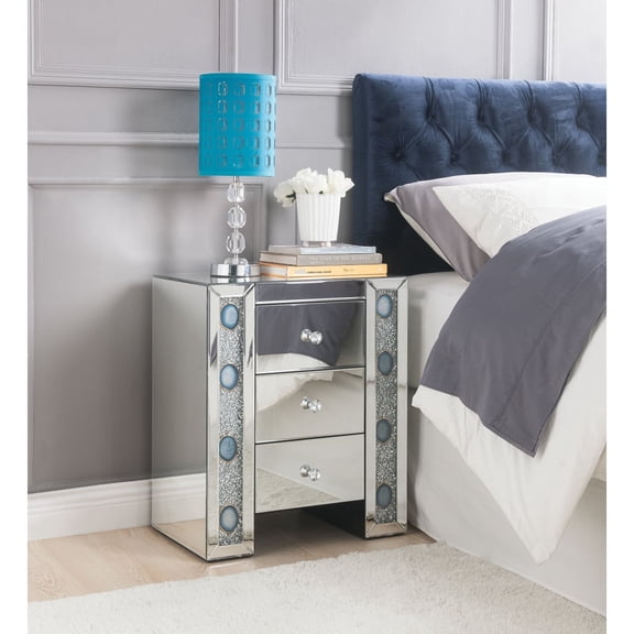 Miekor Furniture Sonia Mirrored & Faux Agate Stone Finish Accent Table (Assembled) No8992