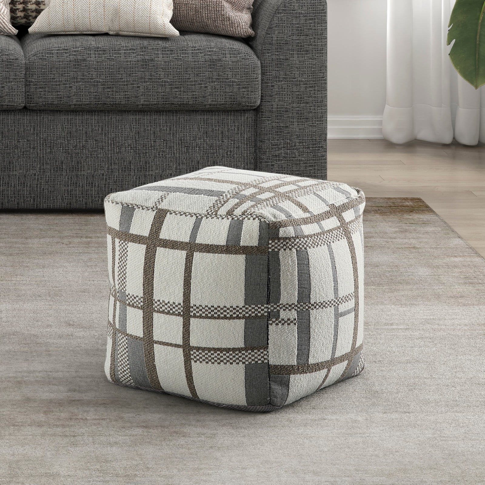 Miekor Furniture Square Pouf Multi-Color Jacquard Fabric