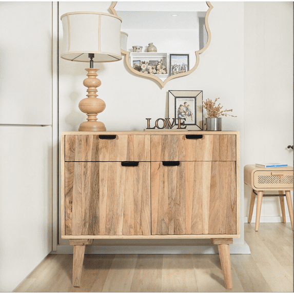 Miekor Furniture Stylish - Style 2 -Drawer 2 -Door Cabinet, Mango Wood in Natural Finish 77576