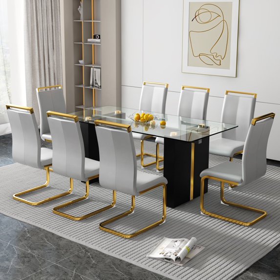 Miekor Furniture Table and chair set, modern rectangular glass table ...