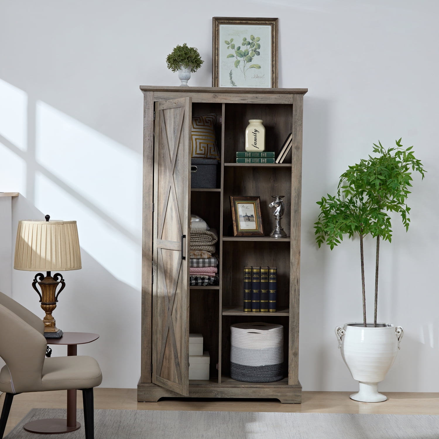Miekor Furniture Tall Storage Cabinet Barn Door Storage Country Wood ... - Scandinavian Apartment Furniture With Tall Storage