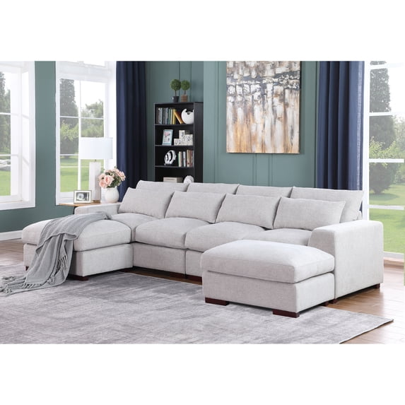 Miekor Furniture Tatman Linen Blend Sectional with 2 Ottomans 00020