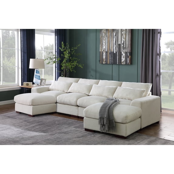 Miekor Furniture Tatman Linen Blend Sectional with 2 Ottomans 00021